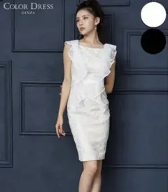 [ERUKEI]レース・刺繍・フリルスリーブ・ハイウエスト・タイトワンピース