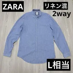 ZARA ザラ リネン混 ストライプ柄 リラックスフィット 長袖シャツ L相当のサムネイル