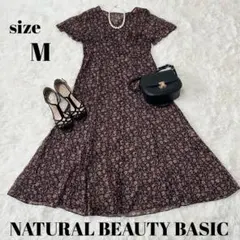 ♡ NATURAL BEAUTY BASIC ♡ 花柄ワンピース 半袖 M 透けのサムネイル