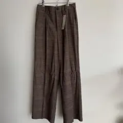 GU チェック柄 セミワイドパンツ M ダークブラウン