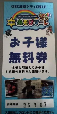 湘南あそびマーレの無料券　まとめ売り 湘南あそびマーレ お子様無料券本物