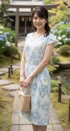 Apuweiser-riche 花柄 Vネック ひざ丈ワンピース S