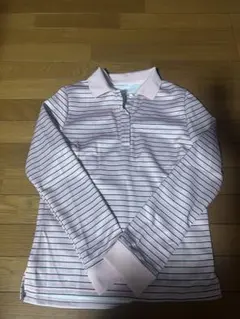 ピンクストライプ長袖ポロシャツ(shein)