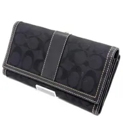 美品 COACH コーチ シグネチャー がま口 長財布 ブラック