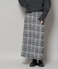 nano universe グレー系チェックロングスカート