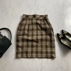 美品　チェック柄　ミニタイトスカート　Ｍ　ブラウン
