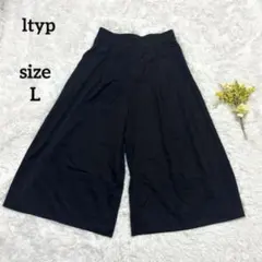 カジュアルパンツ タック ガウチョパンツ ハイウエスト 黒 L シンプル