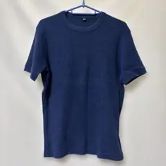 ユニクロ M ブルー ワッフルクルーネックTシャツ 半袖 サーマル 紺のサムネイル