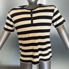 VILLAND ヘンリーネック Tシャツ LL 黒白ストライプ