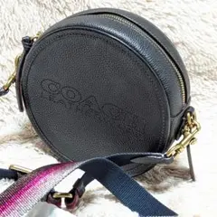 COACH 円形 ショルダーバッグ サークルブラックレザー ショルダー2本付き