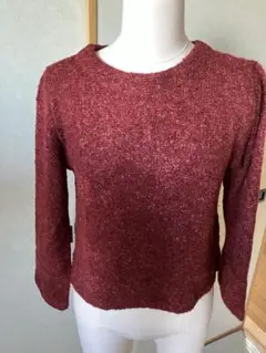 【Rad h】バーガンディ色 長袖ニット 後ろジッパー付き