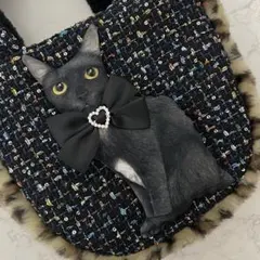 コヤンイサムチョン♡ツイード♡レオパードファー♡黒猫ちゃん♡ラウンドトートバッグ