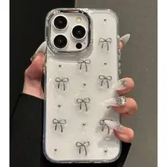 【最終価格】スマホケース　iPhone14　クリア　ソフト　リボン　シルバー