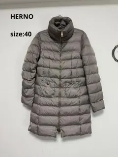 美品 HERNO ダウンジャケット ハイネック 七分袖 ロゴプレート 42 