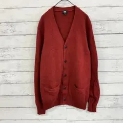 【ユニクロ】メンズ赤ニットカーディガン Lサイズ ウール100% 秋冬人気