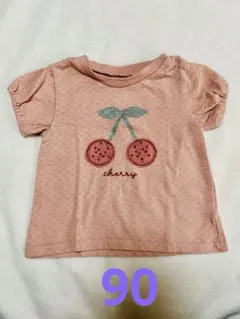 チェリー刺繍ピンクTシャツ