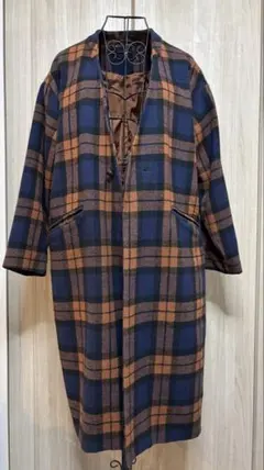 チェスターコート オレンジxネイビーチェック Ｍ