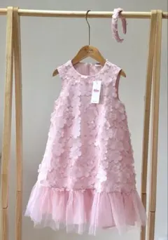 No.H2604｜ハンドメイドキッズドレスフラワー チュール ピンク 限定セット