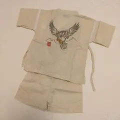 ベージュ 鷹刺繍 甚平 90