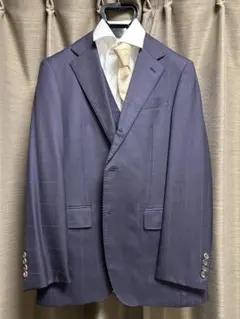 コムサメン　ネイビーチェックスーツ（ベスト付き）