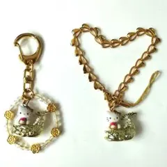 ハローキティ金しゃちほこキーホルダー＆ストラップ　２個セットのサムネイル