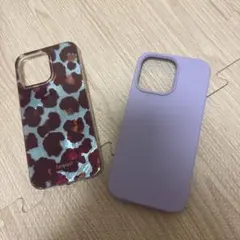 iPhone15プロマックス用ケース 2点セット レオパード柄 パープル