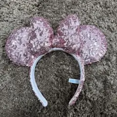 【美品】ディズニー　ミニーちゃんスパンコールカチューシャ　ピンク