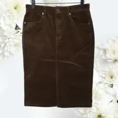 B16【GU】ジーユー タイトスカート（L）コーデュロイ 膝丈無地 綿混スリット