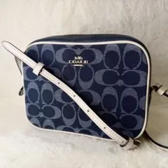 COACH コーチ ミニ カメラバッグ シグネチャー ジャカード ネイビー系