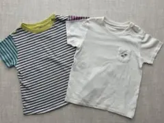 【2枚セット】ユニクロ 半袖Tシャツ 白T ボーダー 100