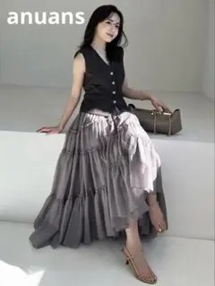極美品✨anuans アニュアンス ボリュームティアードオーガンジー