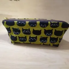 黒猫イエローポーチ　ペンケース　コスメポーチ