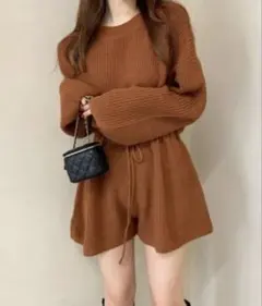 【早い者勝ち】ニットオールインワン レディース長袖 ロンパース 春、秋、冬