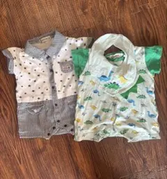 croissance bebe ストライプ 恐竜 ロンパース　スタイ付き70cm