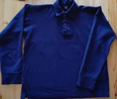 S　長袖 衿付き ニット セーター 紺 毛100％ ウール 日本製 45rpm