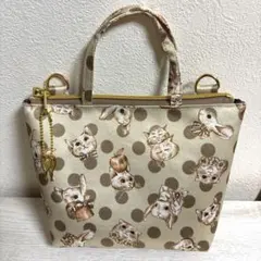 ハンドメイド 背面ファスナーポケット付きバッグ yukiemon こねこ図鑑