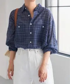 極美品♪24SS スピックアンドスパン コットンボイル100 チェックシャツ