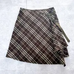 BURBERRYBLUE LABEL ラップミニスカート ノバチェック 変形 茶
