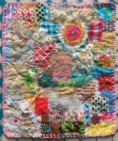 ハンドメイドザクザクパッチワークキルトアンティークインド刺繍リボン北欧ビンテージ