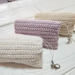 ハンドメイド　ポケットティッシュケース 3色セットコットン編み物