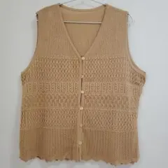 Leilian レリアン ベージュ 編み物デザイン Vネックベスト 重ね着