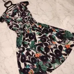 エジェリ EGERIE ワンピース 茄子柄 とろみストレッチ Vネック 野菜