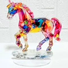 馬　アクリルスタンド　開運　縁起物　インテリア　置物　宝石　ピンク