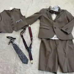 ブラウン スーツセット ネクタイ サスペンダー付き