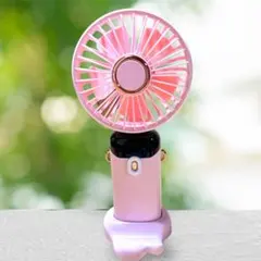 ハンディファン　LED 5段階切り替え　スマホホルダー　USB充電 ピンク