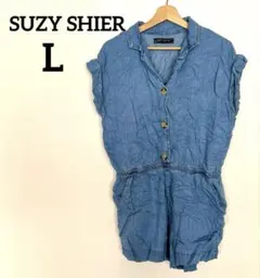 SUZY SHIER デニムブルー オールインワン 半袖【L】ショーパン