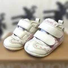 asicsスクスクホワイト 花柄 ピンク　ベビーシューズ　13.0