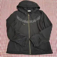 美品　axesfemmeアクシーズ 黒 フード付きパーカー レース刺繍装飾