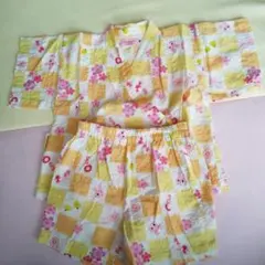 ベビー甚平 黄色とピンク 80センチ ミキハウス