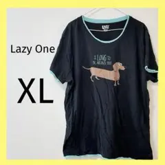 9 Lazy One 犬イラスト Tシャツ XL トップス ブラック 黒 ブルー